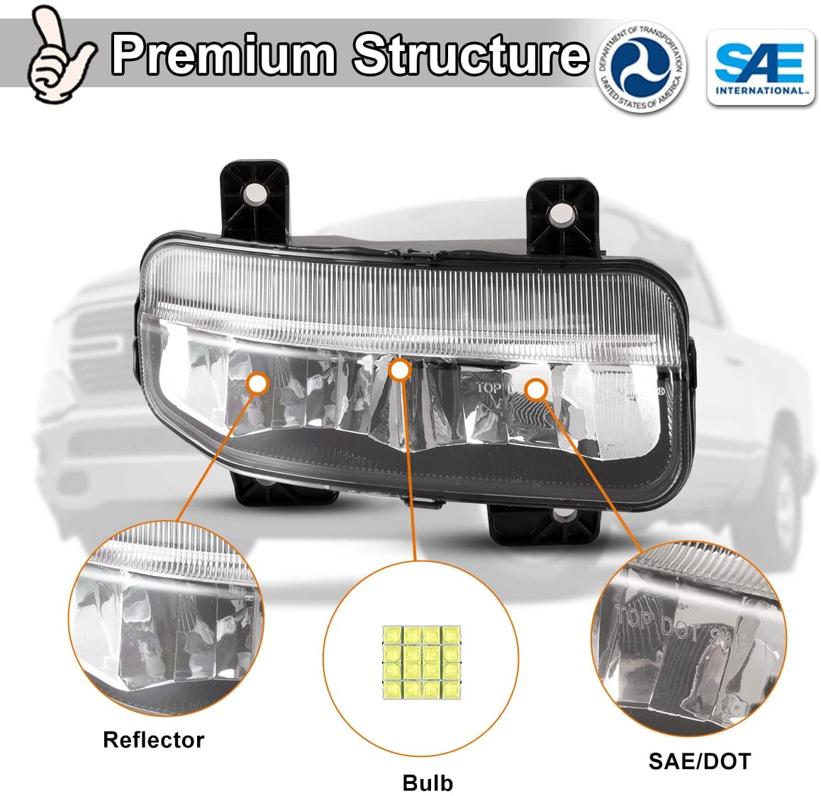 Clear Lens Fog Lights Kit For 2019-2024 Ram 2500 3500, OE Style Clear Lens Built-In LED Fog Lamps Assembly With Mounting Brackets Wire Harness Switch Bezels OEM# ‎68273291AB, 68273292AB, 68449338AA