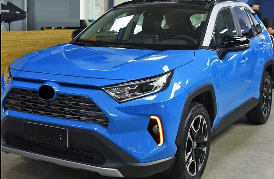 Dual Color LED Fog Driving Lights Kit Wire Switch Bezel For 2019 2020 2021 2022 2023 2024 Toyota Rav4 Rav 4 White DRL Amber Signal Sequential Accessories Lamps