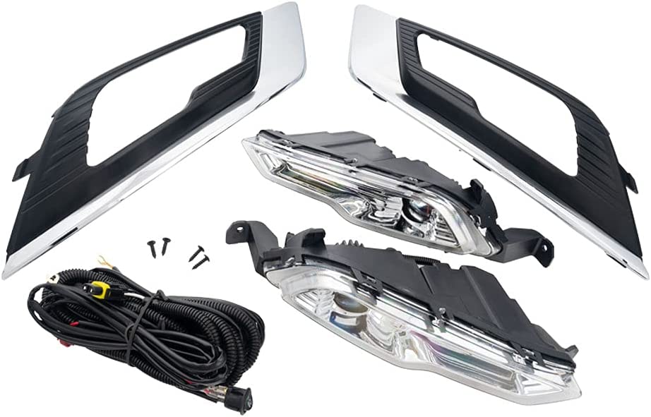Built-in LED Fog Lights  for 2017-2018 Ford Fusion (OE Style Clear Lens with Switch, Bezels, Wires) OE#F1EZ15266D / F1EZ15266G, HS7Z15200F / HS7Z15201F