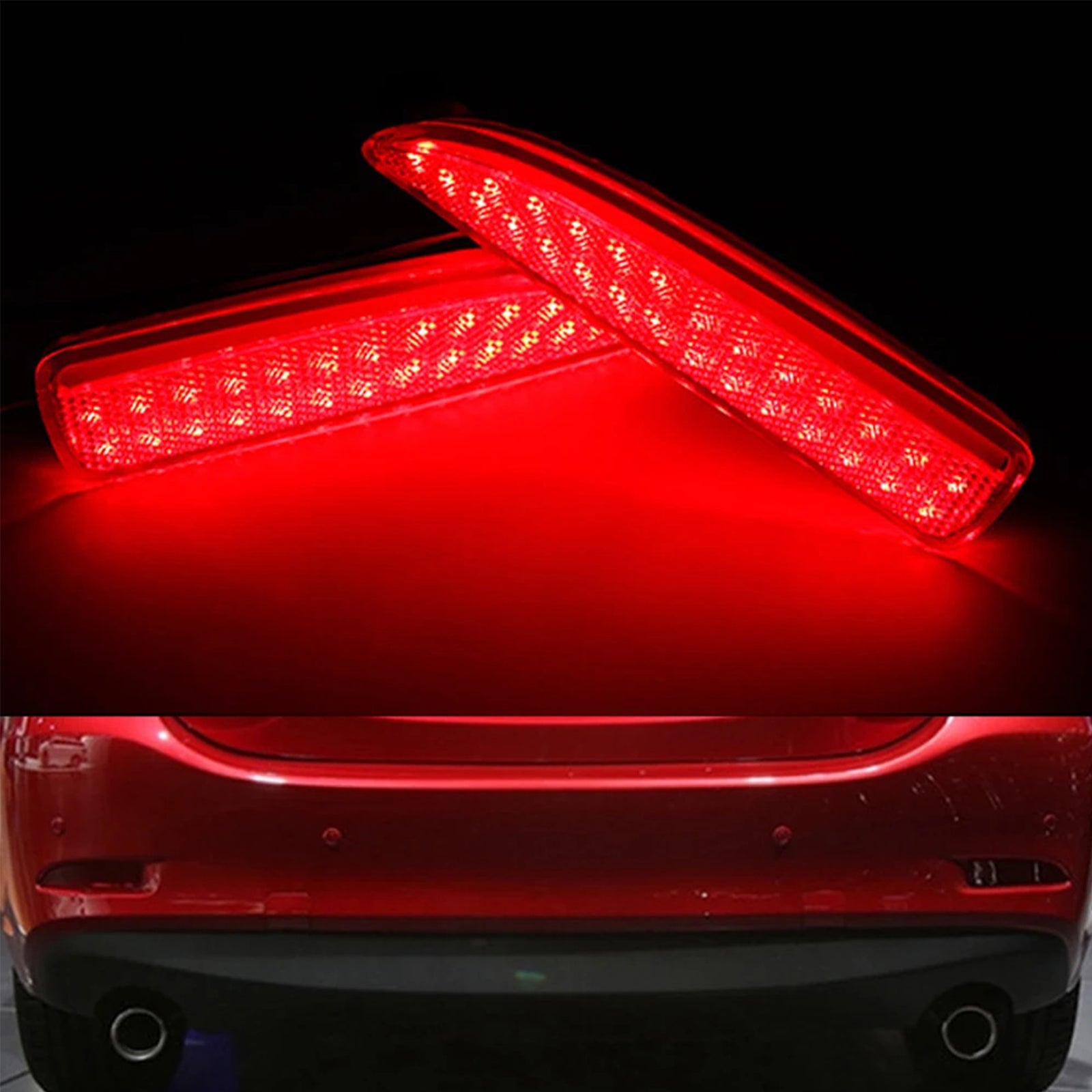 2x Red Lens Bumper Reflector LED Tail Stop Brake Light For Mazda 5 6 Mazda 3 4DR OEM#D350-51-5L0C, D350-51-5L0E; D350-51-5M0C, D350-51-5M0E