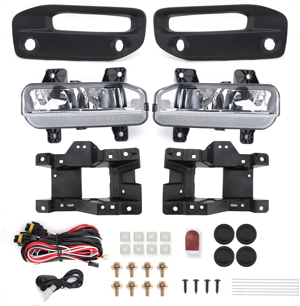 Clear Lens Fog Lights Kit For 2019-2024 Ram 2500 3500, OE Style Clear Lens Built-In LED Fog Lamps Assembly With Mounting Brackets Wire Harness Switch Bezels OEM# ‎68273291AB, 68273292AB, 68449338AA