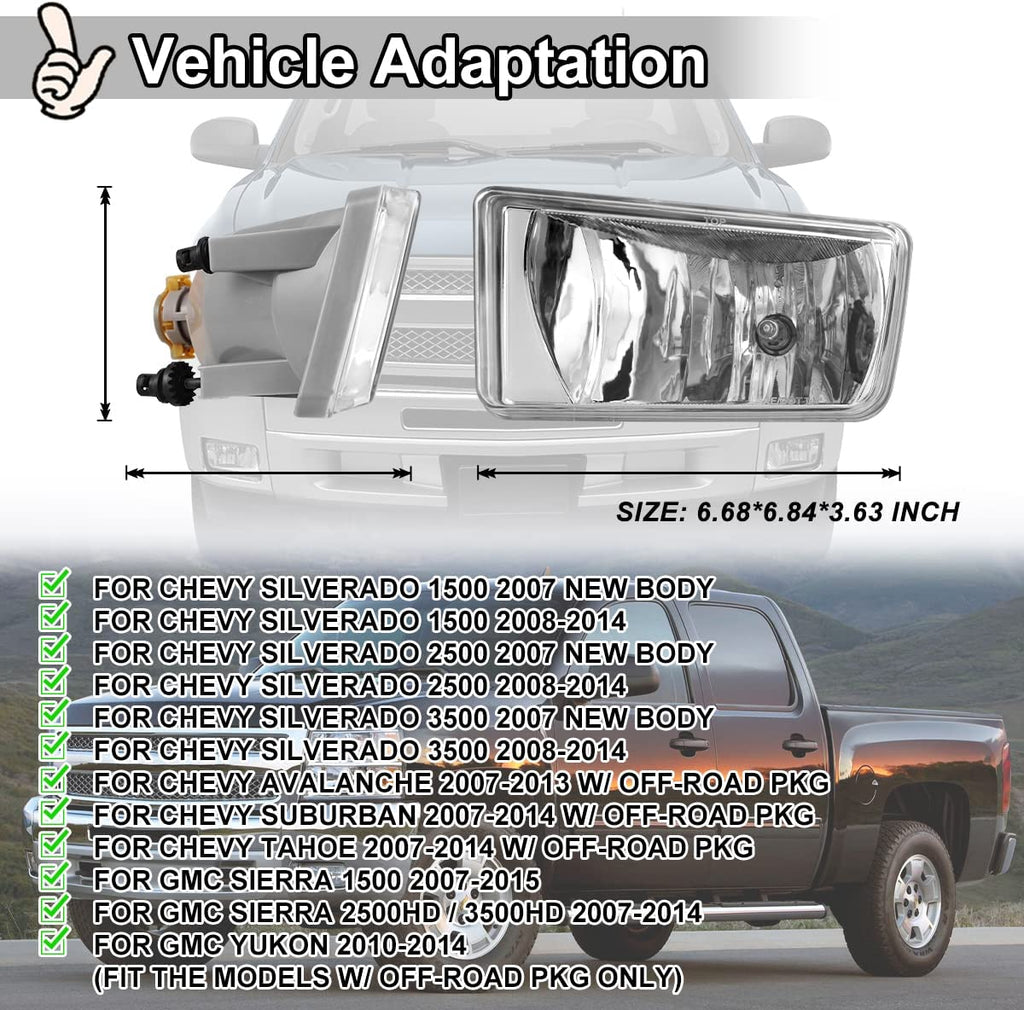 Built-in LED For 2007-2014 Chevrolet Silverado 3500HD Front Bumper Clear Fog Driving Lights Set OEM# 22872763 / 22872762 /GM2593160 / GM2592160
