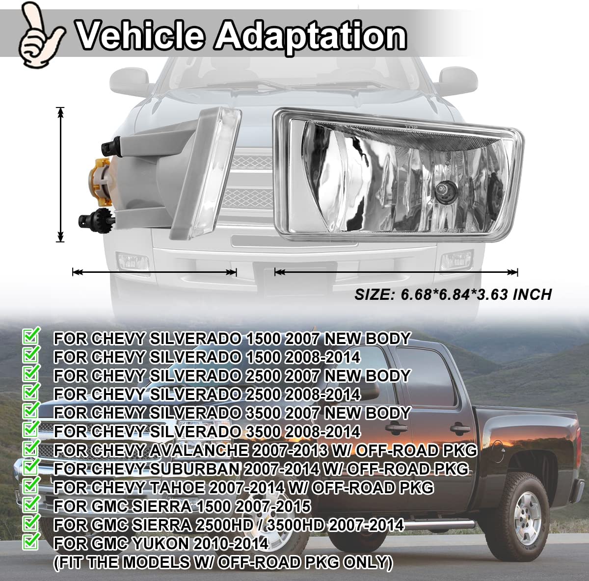 Built-in LED For 2007-2014 Chevrolet Silverado 3500HD Front Bumper Clear Fog Driving Lights Set OEM# 22872763 / 22872762 /GM2593160 / GM2592160