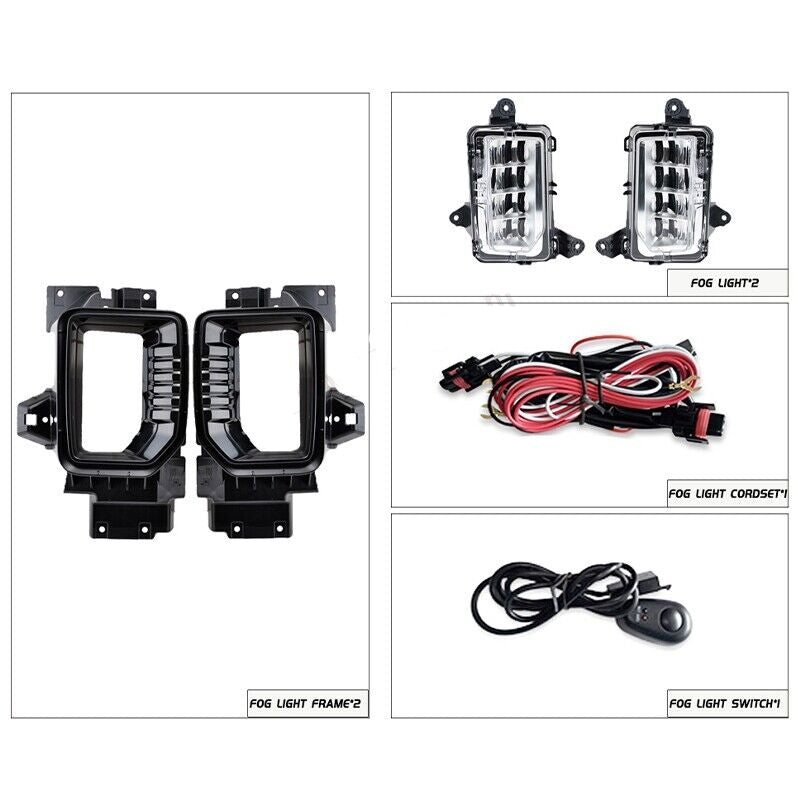 Clear Lens LED Fog Lights Kit For 2020 2021 2022 2023 GMC Sierra 2500HD 3500HD Base SLE SLT with Bezels Wires Switch Relay OEM#84513247, 84513246 GM2593331, GM2592331