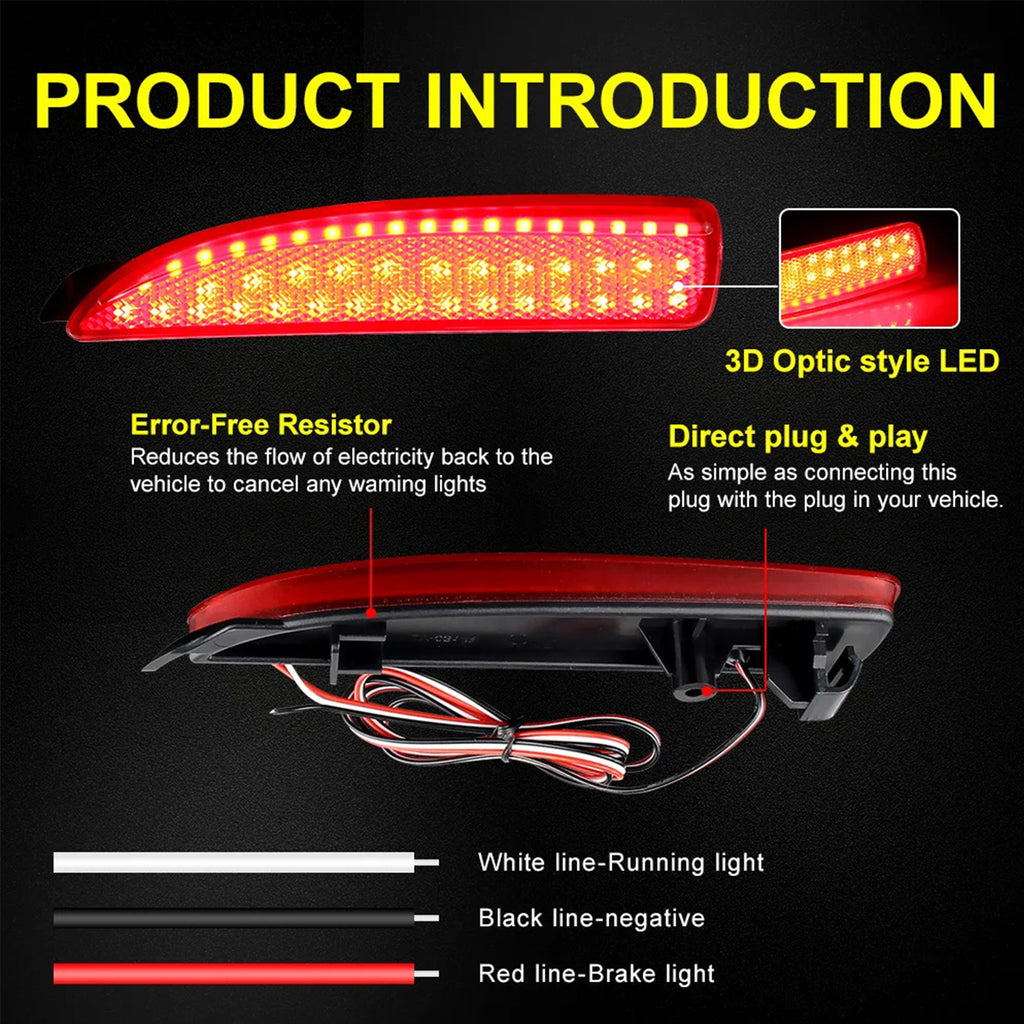 2x Red Lens Bumper Reflector LED Tail Stop Brake Light For Mazda 5 6 Mazda 3 4DR OEM#D350-51-5L0C, D350-51-5L0E; D350-51-5M0C, D350-51-5M0E