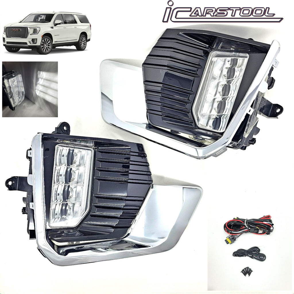 Clear Lens LED Fog Lights Kit For 2021 2022 2023 GMC Yukon /Yukon XL with Switch Wire Bezel OEM# 84513247 / 84513246 / 84739476 / 84739475 GM2593331 / GM2592331 /&nbsp;GM2593335 / GM2592335