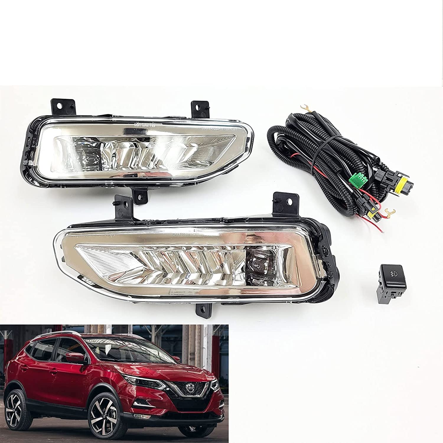 Clear Lens LED Fog Lights Kit For 2020 2021 Nissan Rogue Sport  with Wires Switch Relay 6000K White OEM#261558995A, 261508995A,NI2592139, NI2593139