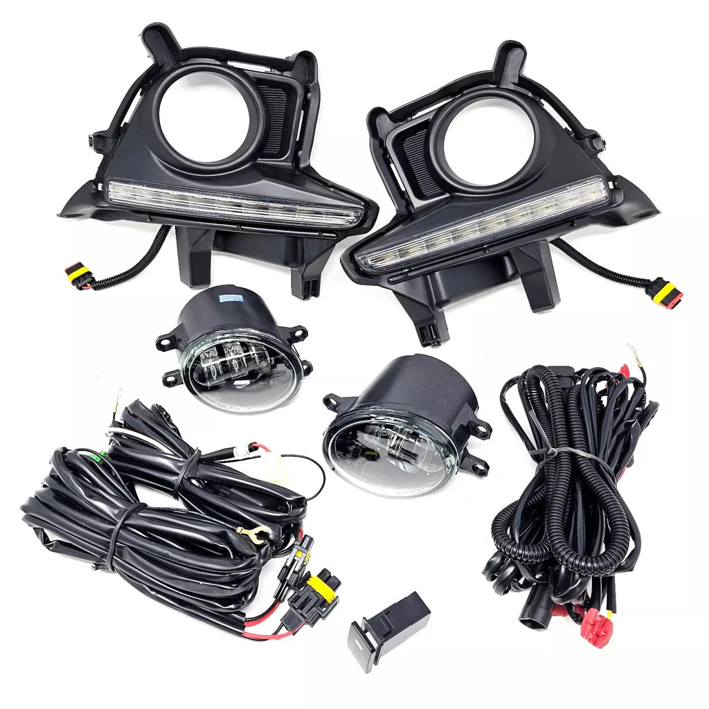 Clear Lens LED Fog Light Assembly With White Color LED DRL / Amber LED Signal Kit For 2014-2016 Highlander Switch Bezel Wire Kit Upgrade
