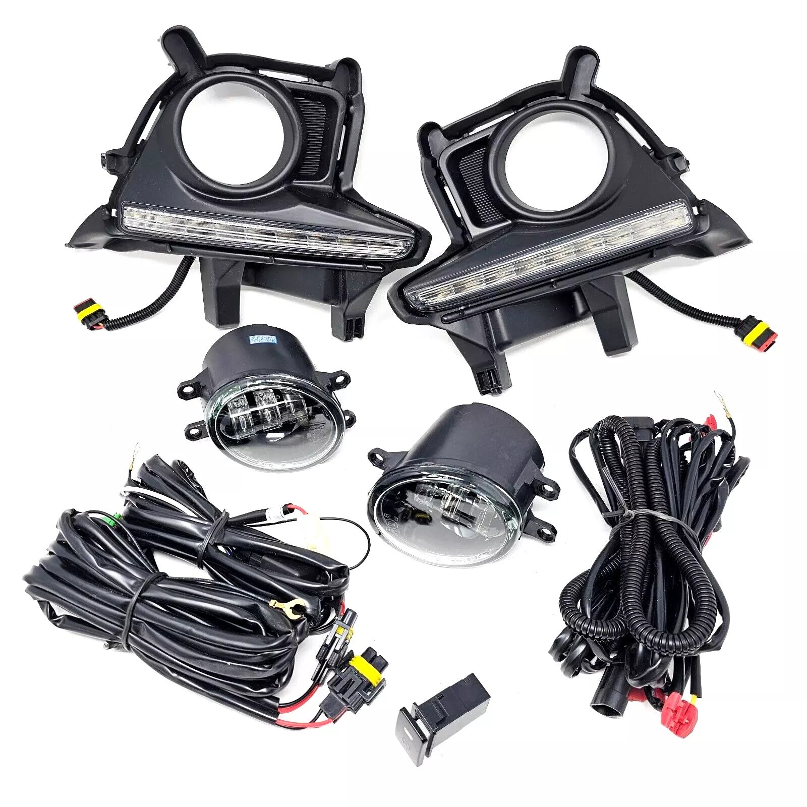 Clear Lens LED Fog Light Assembly With White Color LED DRL / Amber LED Signal Kit For 2014-2016 Highlander Switch Bezel Wire Kit Upgrade