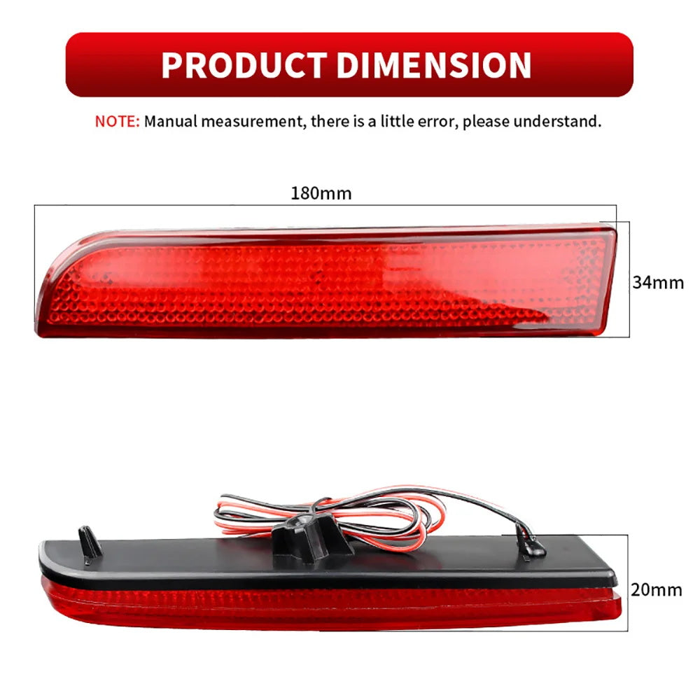 For 2008-2017 Mitsubishi Lancer EVO 2x Red Lens LED Bumper Reflect Brake Light Lamps