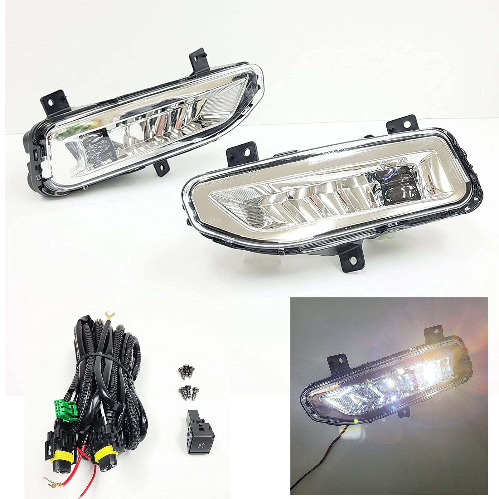 Clear Lens LED Fog Lights Kit For 2022-2025 Nissan Frontier with Wires Switch Relay 6000K White OEM#261558995A, 261508995A NI2592139, NI2593139
