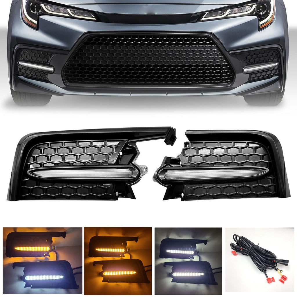Clear Lens LED Fog Accent Lights Kit For 2020 2021 2022 Toyota Corolla SE XSE Sequential DRL Signal Bezel Switchback Amber Whites OEM#812B012010, 812A012010,TO2562105,TO2563105,81481-02A30, 81482-02A20TO1039237, TO1038237