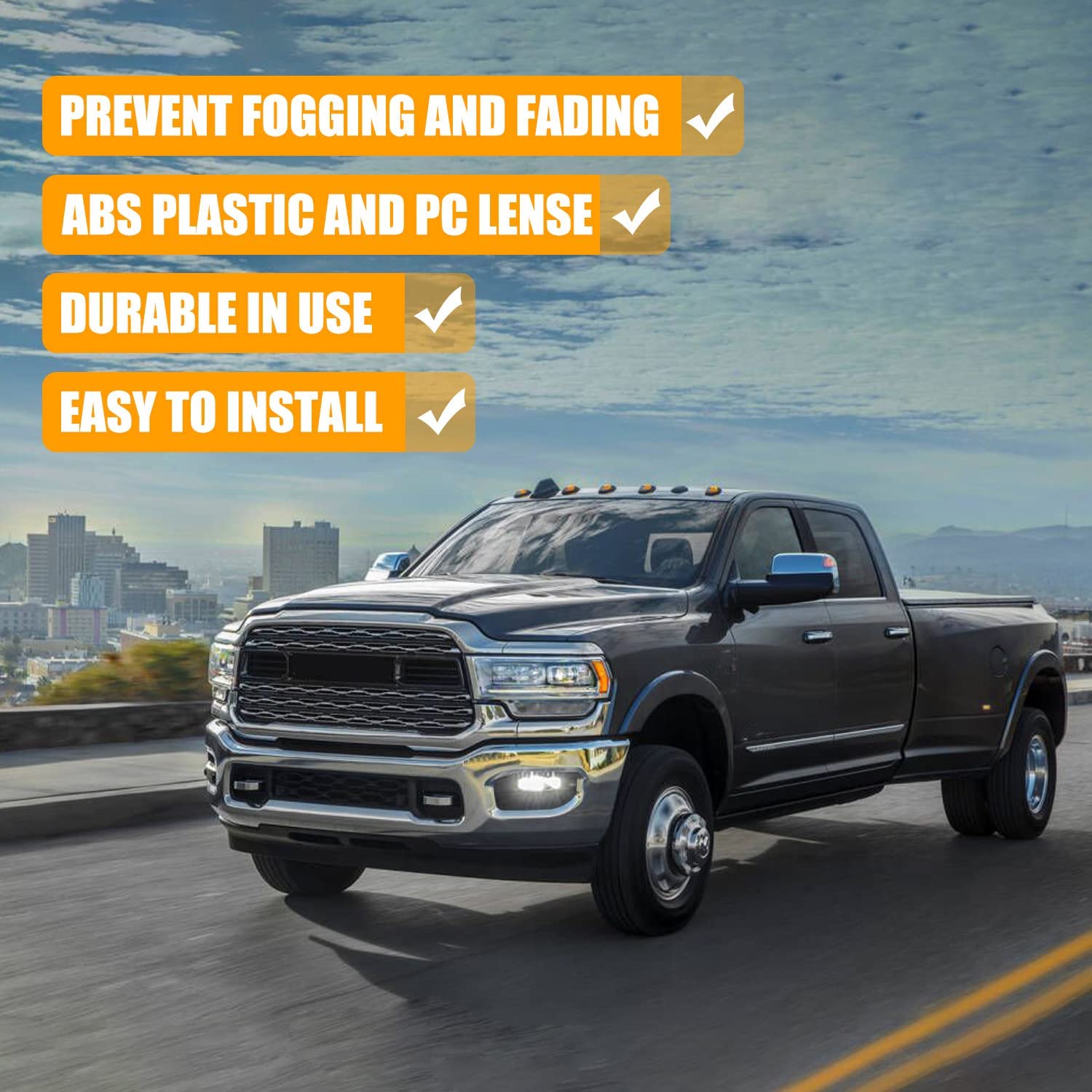 Clear Lens Fog Lights Kit For 2019-2024 Ram 2500 3500, OE Style Clear Lens Built-In LED Fog Lamps Assembly With Mounting Brackets Wire Harness Switch Bezels OEM# ‎68273291AB, 68273292AB, 68449338AA