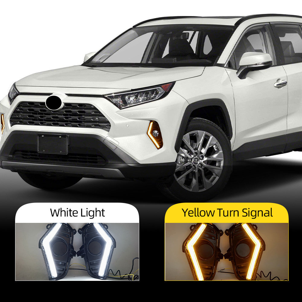 Dual Color LED Fog Driving Lights Kit Wire Switch Bezel For 2019 2020 2021 2022 2023 2024 Toyota Rav4 Rav 4 White DRL Amber Signal Sequential Accessories Lamps