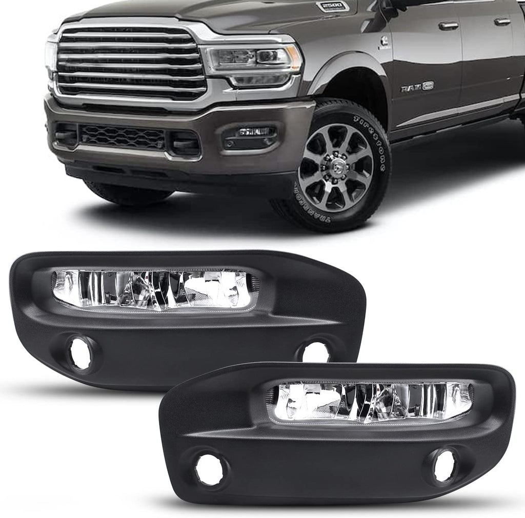 Clear Lens Fog Lights Kit For 2019-2024 Ram 2500 3500, OE Style Clear Lens Built-In LED Fog Lamps Assembly With Mounting Brackets Wire Harness Switch Bezels OEM# ‎68273291AB, 68273292AB, 68449338AA