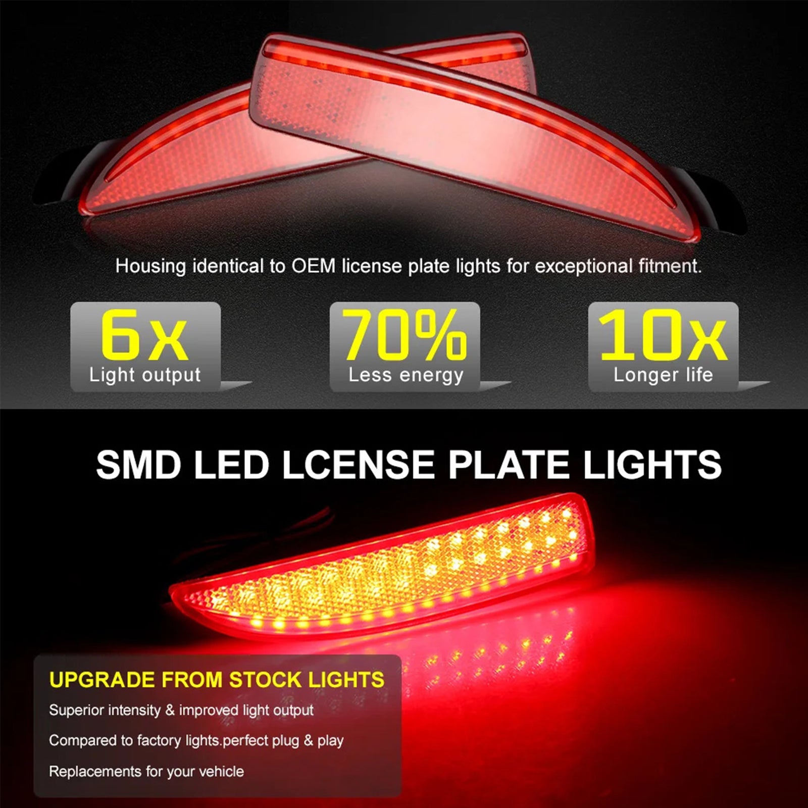 2x Red Lens Bumper Reflector LED Tail Stop Brake Light For Mazda 5 6 Mazda 3 4DR OEM#D350-51-5L0C, D350-51-5L0E; D350-51-5M0C, D350-51-5M0E
