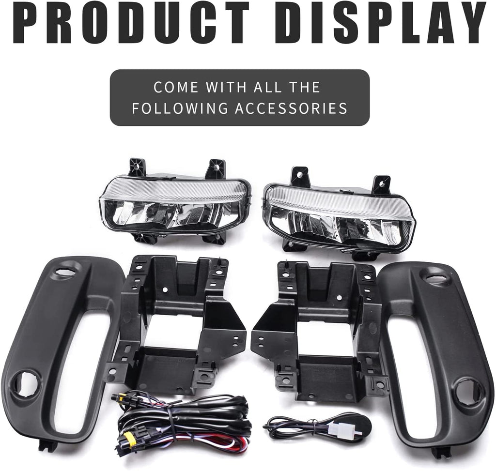 Clear Lens Fog Lights Kit For 2019-2024 Ram 2500 3500, OE Style Clear Lens Built-In LED Fog Lamps Assembly With Mounting Brackets Wire Harness Switch Bezels OEM# ‎68273291AB, 68273292AB, 68449338AA