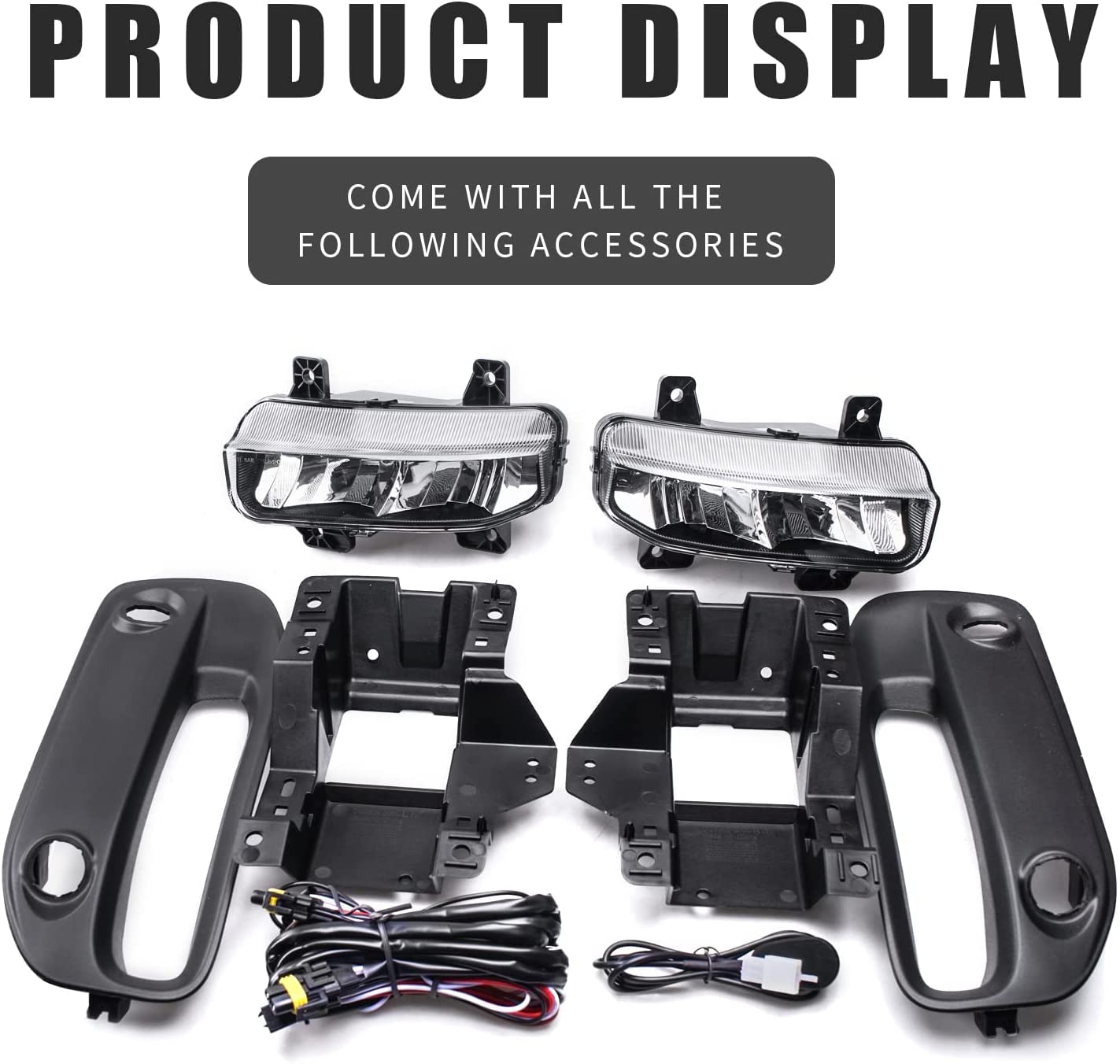 Clear Lens Fog Lights Kit For 2019-2024 Ram 2500 3500, OE Style Clear Lens Built-In LED Fog Lamps Assembly With Mounting Brackets Wire Harness Switch Bezels OEM# ‎68273291AB, 68273292AB, 68449338AA