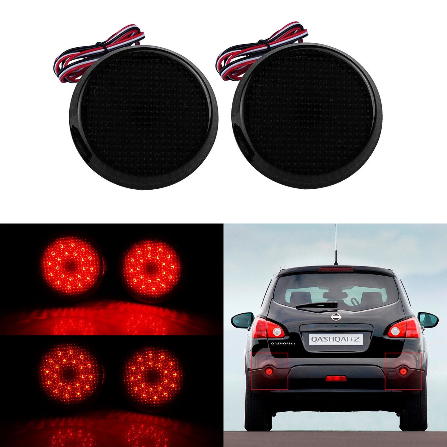 2x Smoked Lens Bumper Reflector LED Tail Brake Light For Scion iQ/xB Nissan Qashqai Dualis/Juke