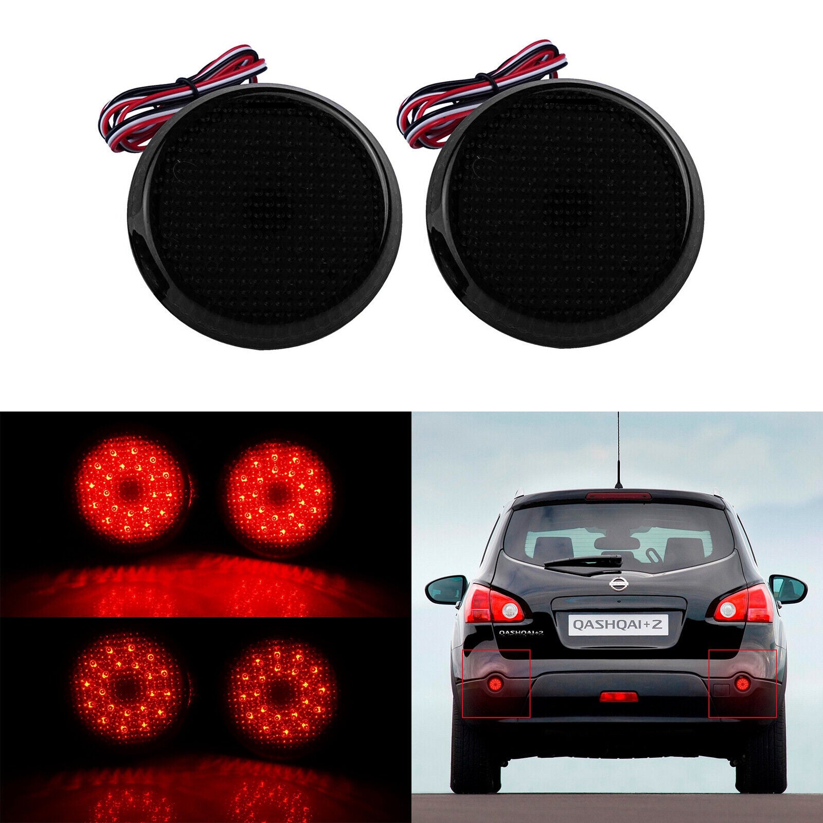 2x Smoked Lens Bumper Reflector LED Tail Brake Light For Scion iQ/xB Nissan Qashqai Dualis/Juke