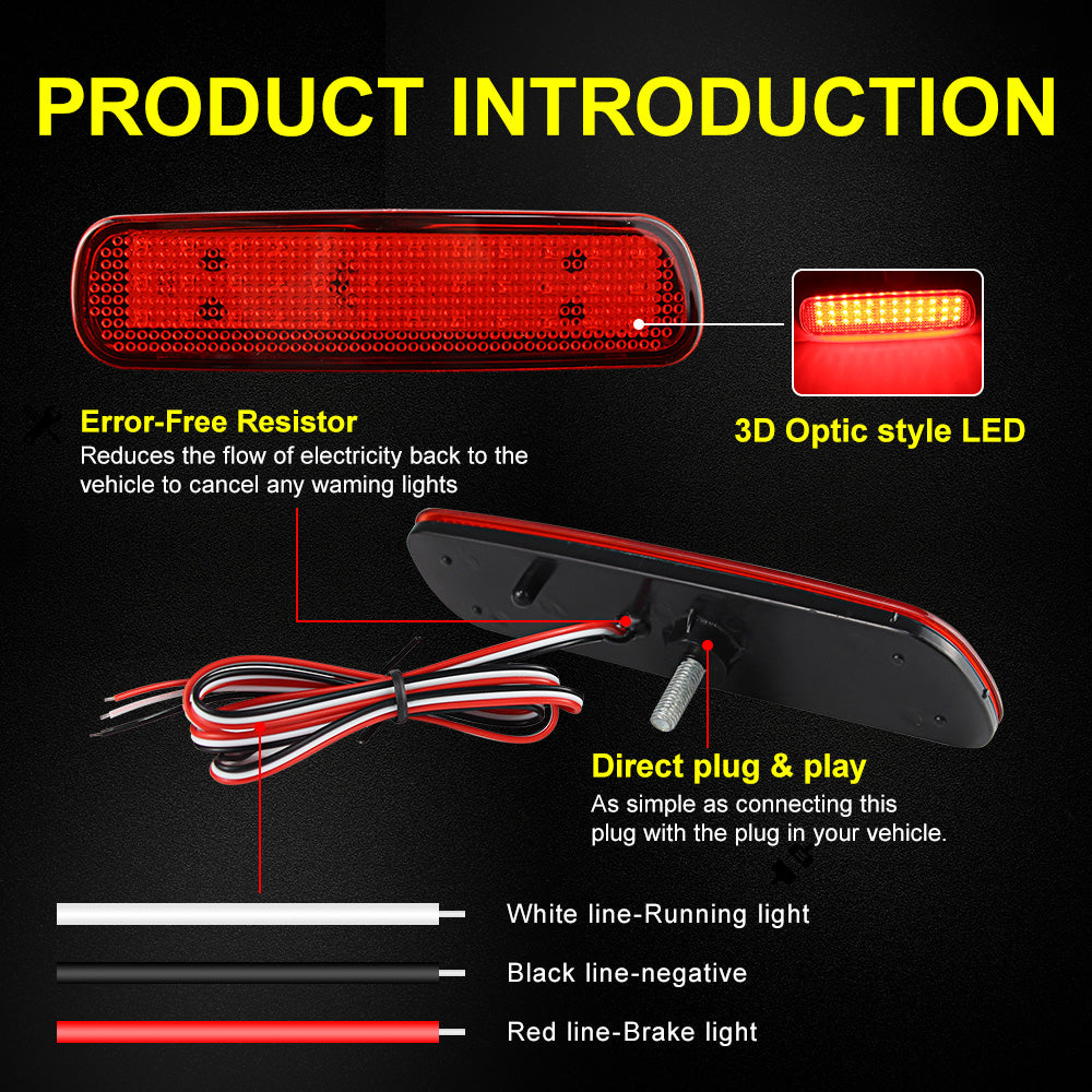 2x Red Bumper Reflector LED Tail Brake Stop Lights For 1998-2007 Toyota Land Cruiser / Land Cruiser Amazon / Land Cruiser Cygnus / 100-Series Cruisers