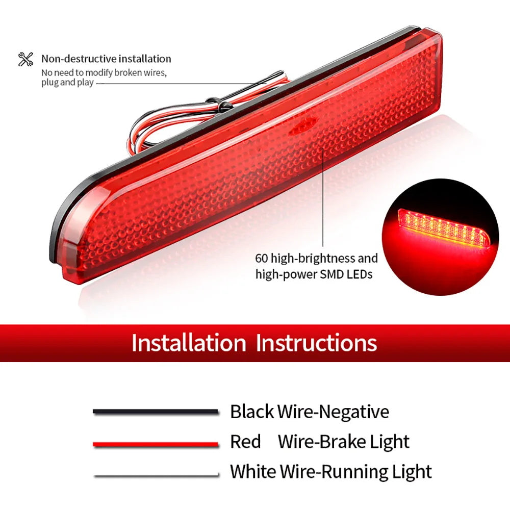 For 2008-2017 Mitsubishi Lancer EVO 2x Red Lens LED Bumper Reflect Brake Light Lamps