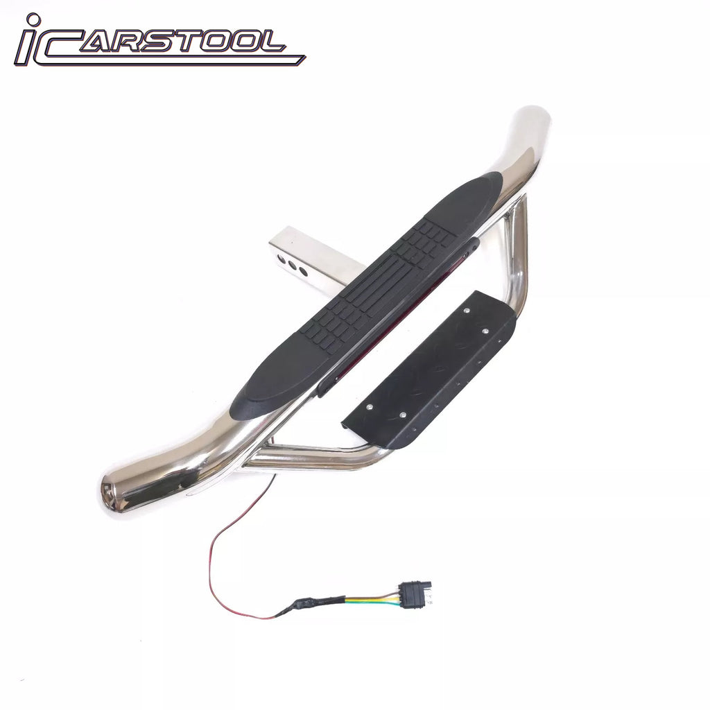 36" Tow Hitch Drop Step Bar Guard with LED Brake Light 6.5" Round End Chrome Finish for 2" Receiver Truck Heavy Duty Steel Anti Slip Pad