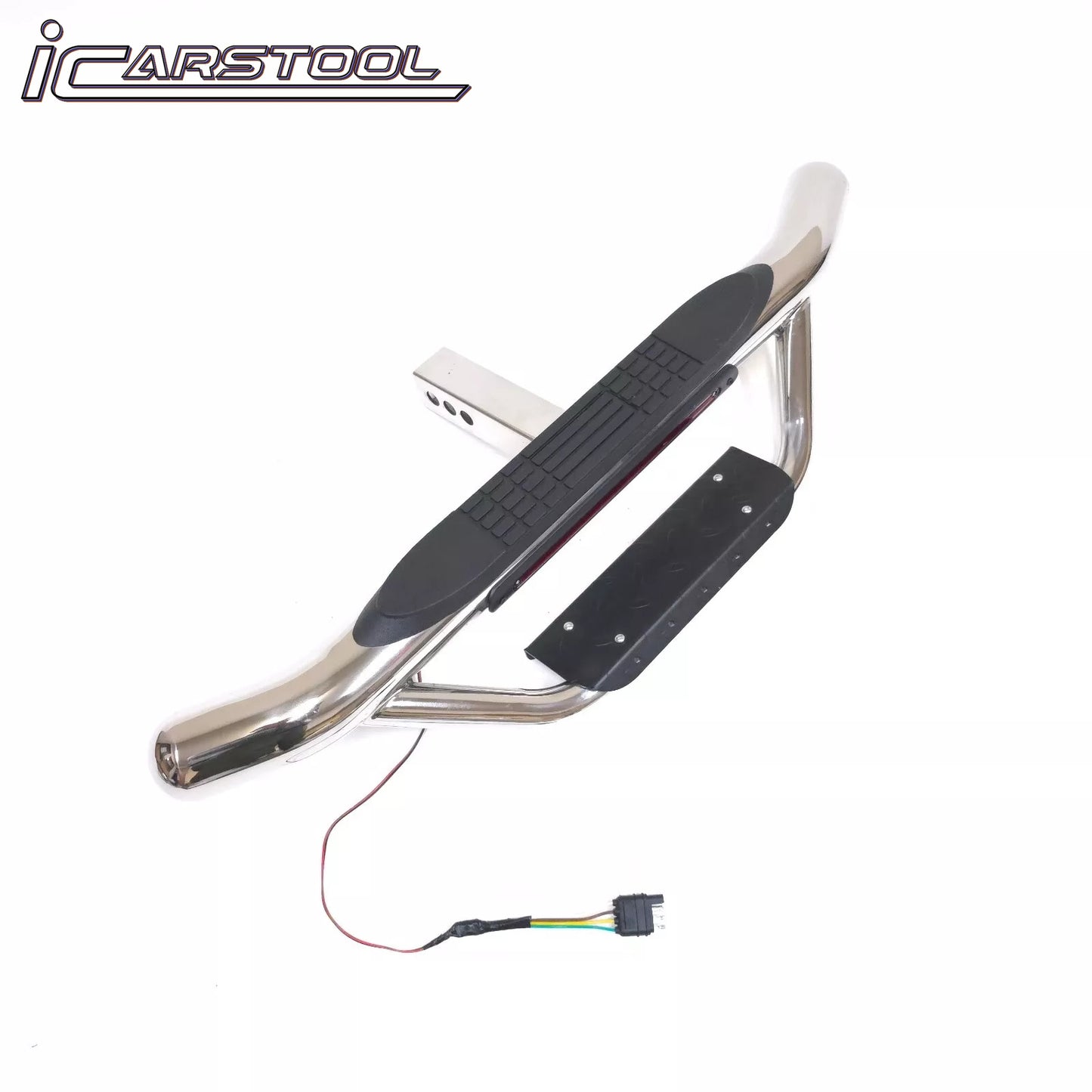 36" Tow Hitch Drop Step Bar Guard with LED Brake Light 6.5" Round End Chrome Finish for 2" Receiver Truck Heavy Duty Steel Anti Slip Pad