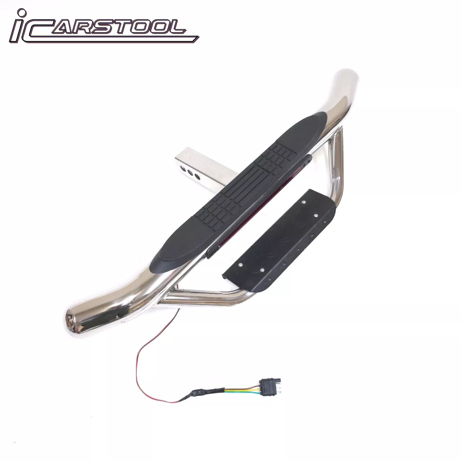 36" Tow Hitch Drop Step Bar Guard with LED Brake Light 6.5" Round End Chrome Finish for 2" Receiver Truck Heavy Duty Steel Anti Slip Pad