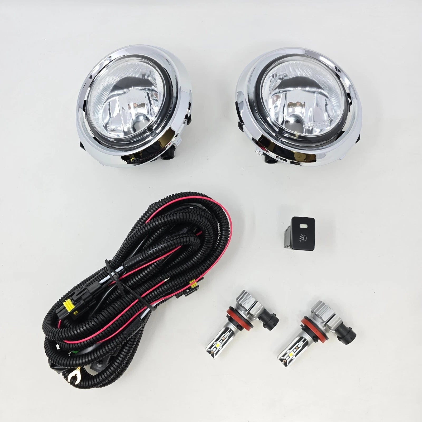 LED Fog Lights for 2011-2017 Toyota Sienna SE Xenon White (OE Style Clear Lens with Chrome Bezels, Wires, Switch) OEM#81210-08020 / 81220-08020, TO1038150 / TO1039150