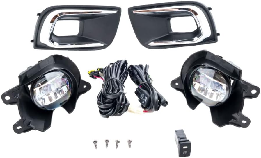 Clear Lens LED Fog Driving Lights Kit For 2018-2022 Toyota Sequoia Chrome Bezel Wire Harness Switch Kit Assembly OEM#81210-0C030 / 81220-0C030 TO2592140 / TO2593140 52030-0C020 / 52040-0C020 TO1038219 / TO1039219
