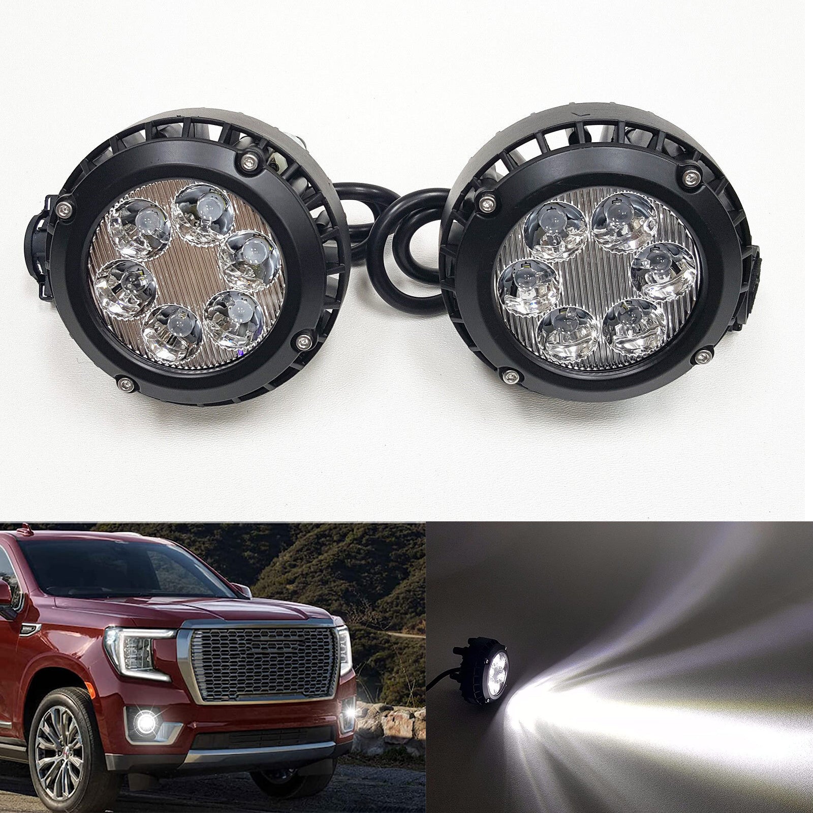 For 2007 2008 2009 2010 2011 2012 2013 2014 GMC Yukon Denali LED Clear Lens Fog Driving Lights Lamps Pair OEM#GM2590104 / 15839896