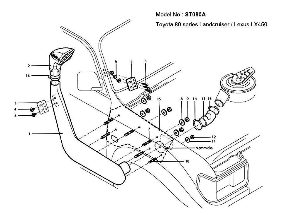 Air Intake Snorkel Kit For 1990-1997 Toyota 80 Series Land Cruiser Lexus LX450