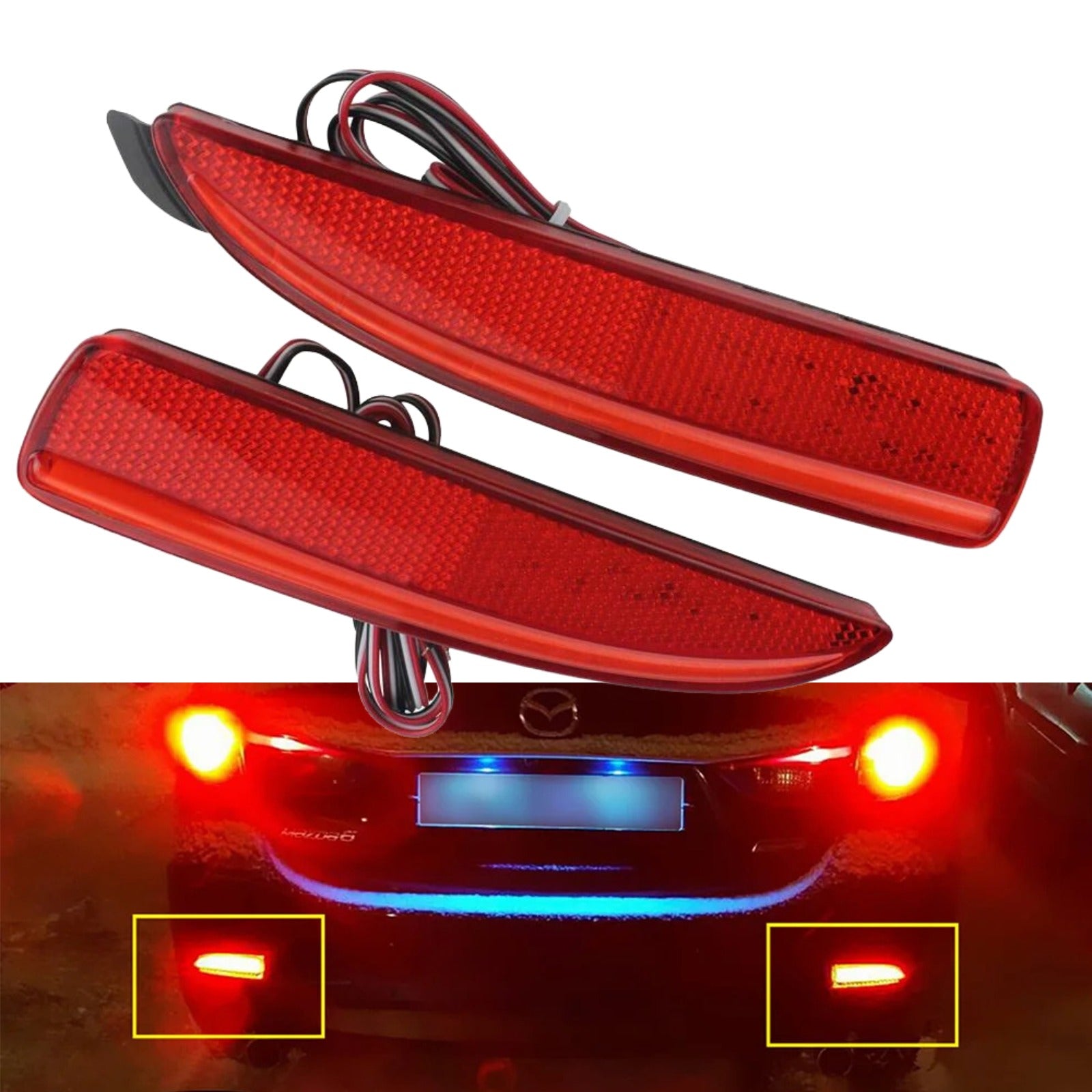 2x Red Lens Bumper Reflector LED Tail Stop Brake Light For Mazda 5 6 Mazda 3 4DR OEM#D350-51-5L0C, D350-51-5L0E; D350-51-5M0C, D350-51-5M0E