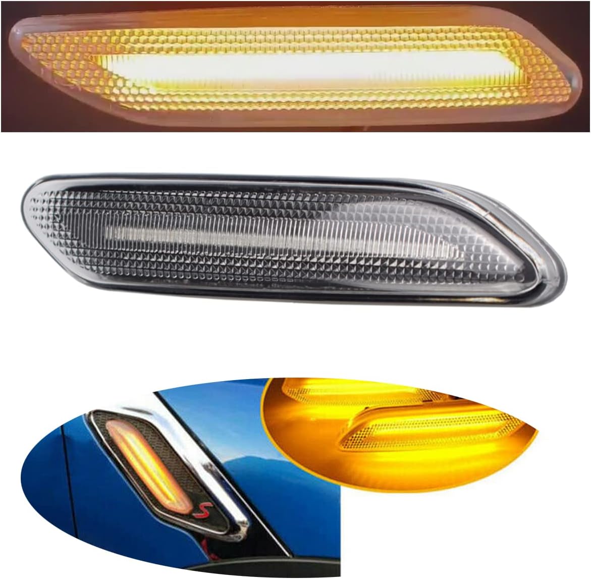 2x Clear Lens Amber LED Turn Signal Side Marker Lights For 2011 - 2017 Mini Cooper Countryman R60