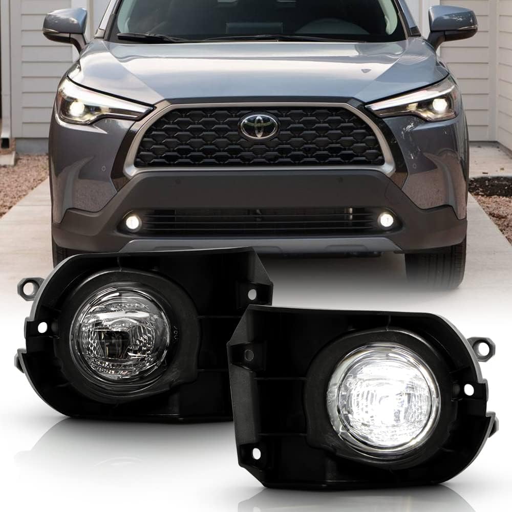For 2022 2023 2024 Toyota Corolla Cross 6000k White LED Fog Light Kit Assembly Upgrade - OE Style Aftermarket Parts - Clear Lens Complete with Bezels Switch  and Wires