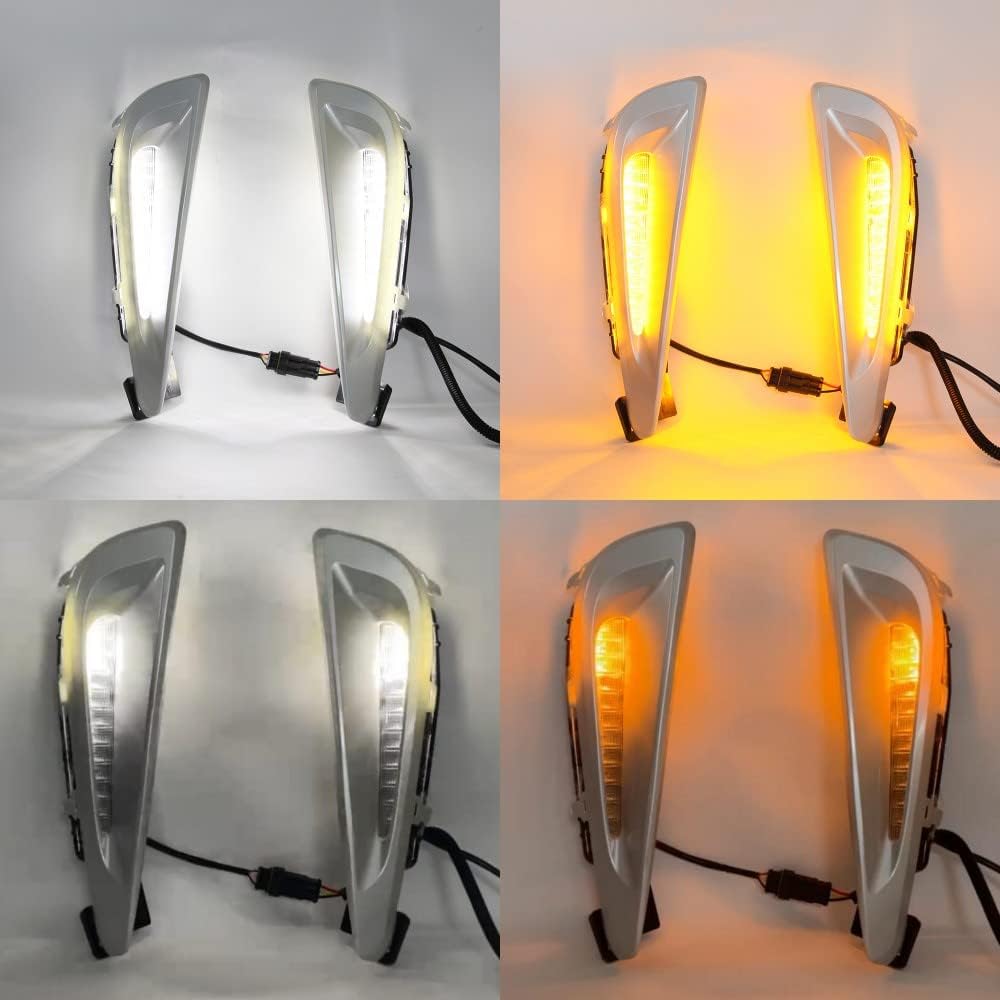  For 2019-2022 Toyota Prius Built-in LED Fog light w/DRL - White LED Running Lights + Yellow Signal Lights Kit - Complete with Bezels and Wiring Harness - OE Fitment