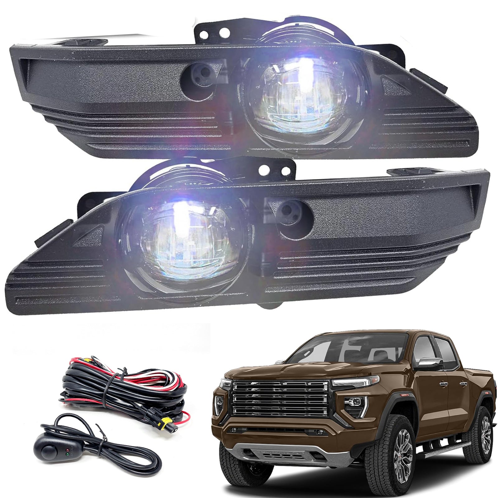 Clear Lens LED Fog Lights Kit For 2023 2024 2025 GMC Canyon with Switch Wire Bezel 6000K White