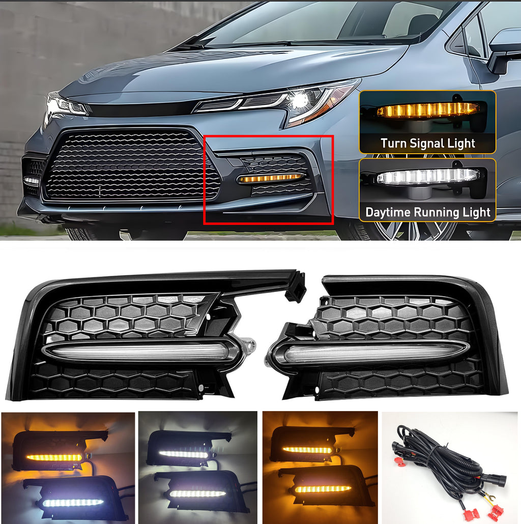Clear Lens LED Fog Accent Lights Kit For 2020 2021 2022 Toyota Corolla SE XSE Sequential DRL Signal Bezel Switchback Amber Whites OEM#812B012010, 812A012010,TO2562105,TO2563105,81481-02A30, 81482-02A20TO1039237, TO1038237