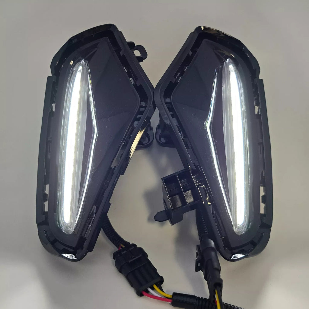 Dual Color LED DRL Signal Fog Light Kit For 2019-2025 Toyota Rav4 LE XLE Hybrid SE XSE with Bezel Wire & Daytime Running Light Amber Turn Signal Light