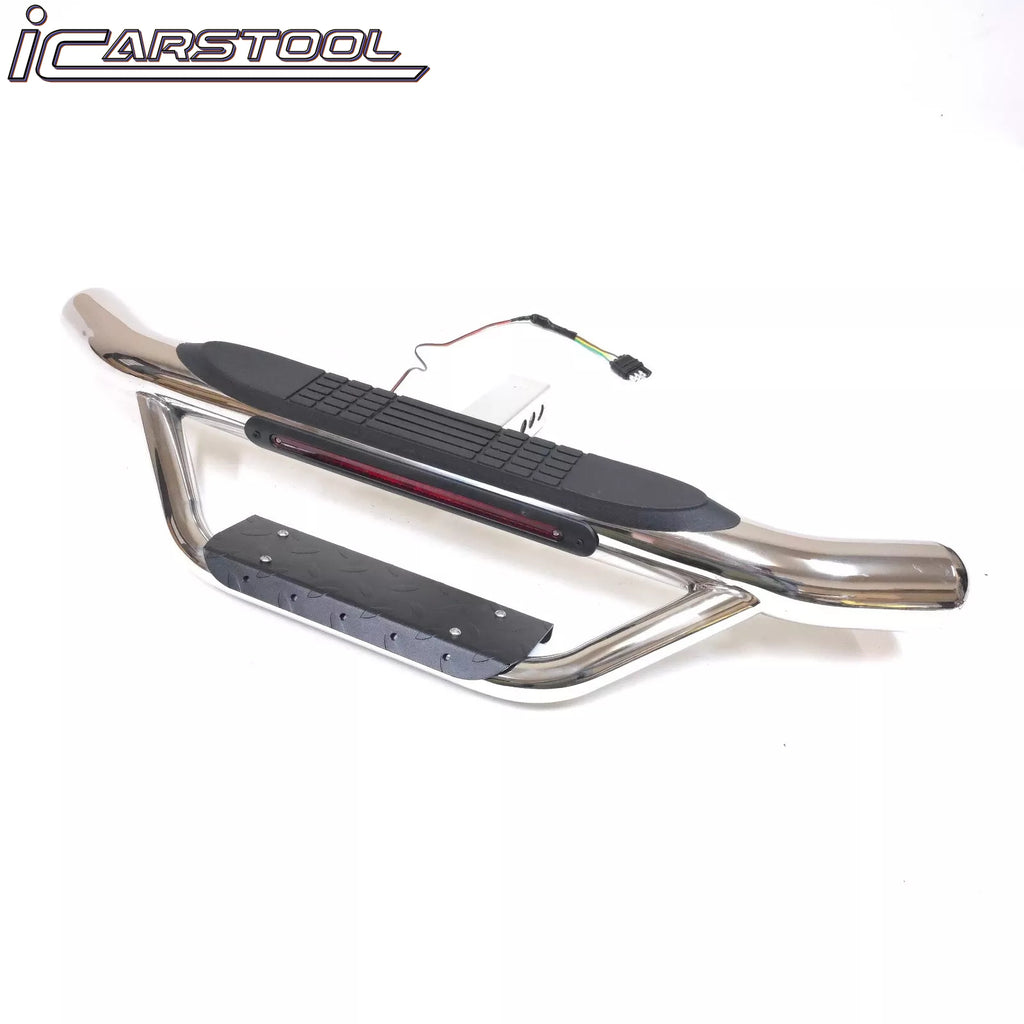 36" Tow Hitch Drop Step Bar Guard with LED Brake Light 6.5" Round End Chrome Finish for 2" Receiver Truck Heavy Duty Steel Anti Slip Pad