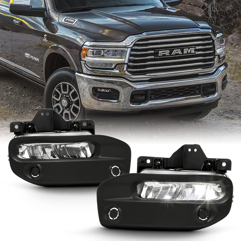 Clear Lens Fog Lights Kit For 2019-2024 Ram 2500 3500, OE Style Clear Lens Built-In LED Fog Lamps Assembly With Mounting Brackets Wire Harness Switch Bezels OEM# ‎68273291AB, 68273292AB, 68449338AA