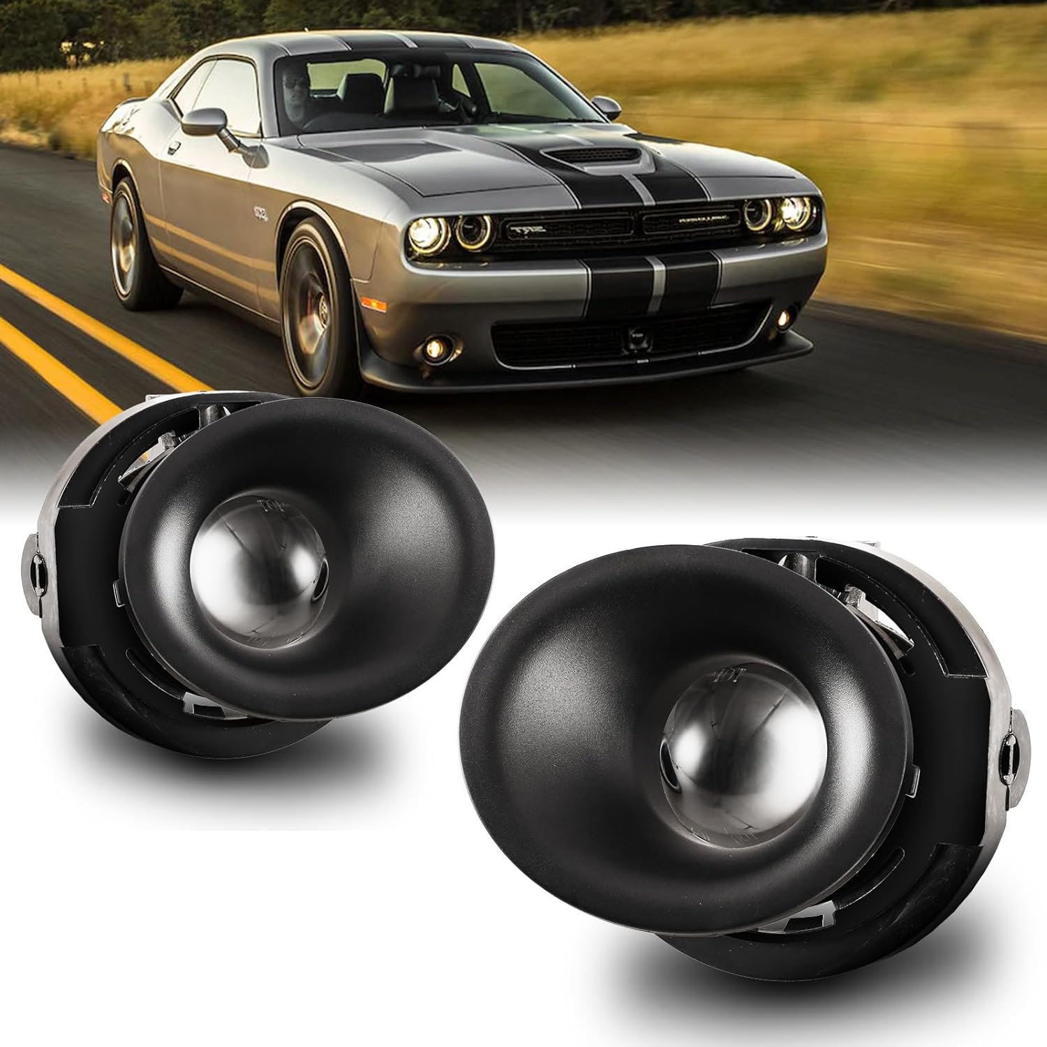 Clear Lens Halogen Fog Lights Kit For 2015-2023 Dodge Challenger Switch Bezel Wires Assembly 55W  4300K  H8 / H11 OEM# 5182021AB,68259663AA, 68259662AA ,CH2594105,CH1038177, CH1039177