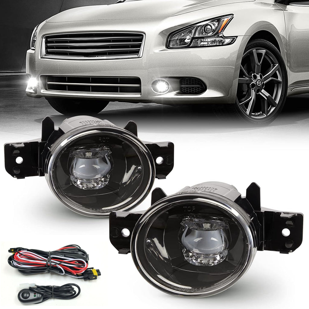 Built-in LED Fog Lights Kit for 2011 Infiniti G37 (OE Style, Clear Lens) with Switch, Wires, Relay OEM#NI2593122 / NI2592122, 261559B91C / 261509B91C