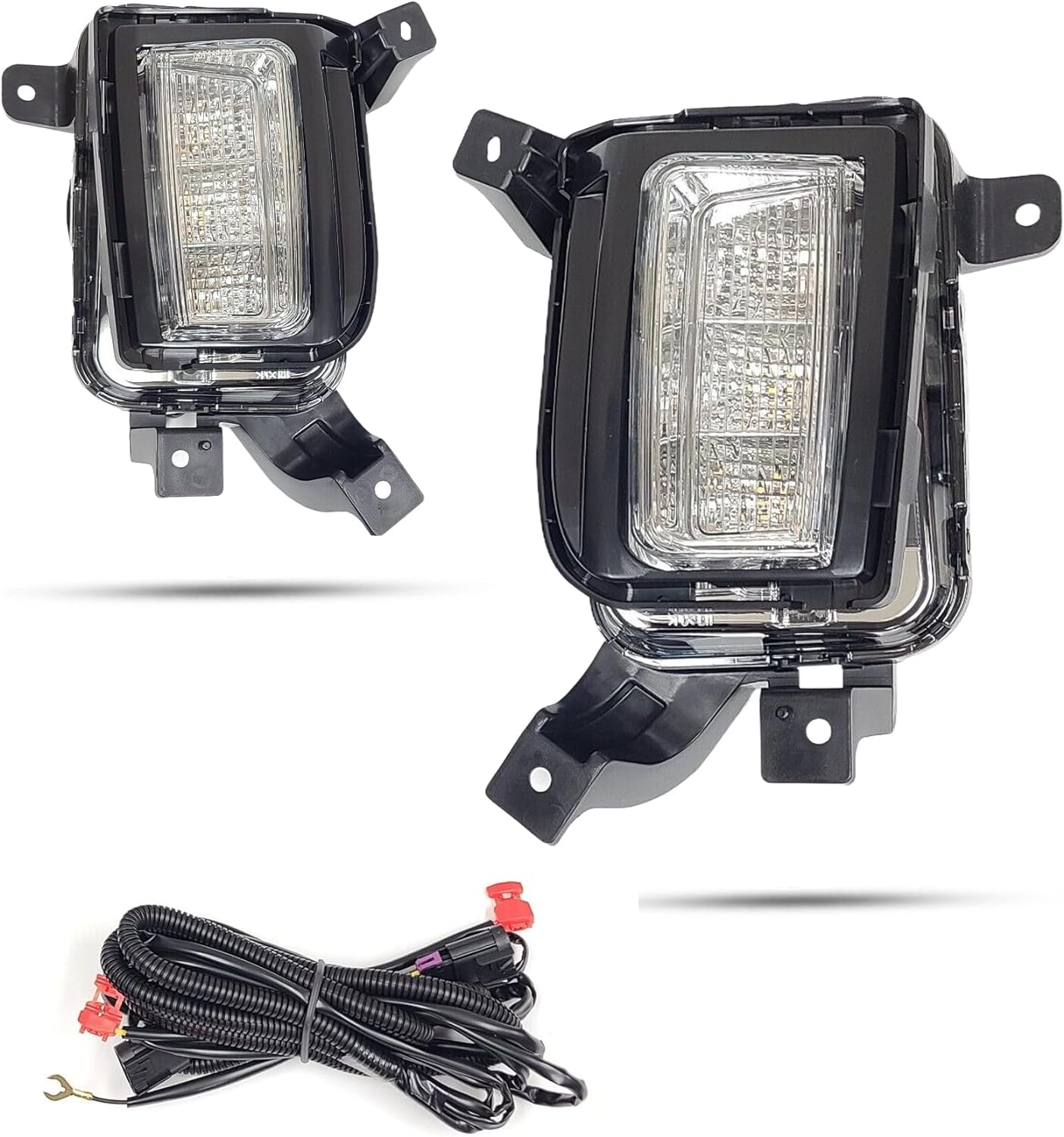 Clear Lens LED Fog Lights Kit For 2016-2017 GMC Terrain Denali, SL, SLE, SLT Trim Replacement Bezel Day Time Running Light DRL Amber Signal With Wires OEM# 84042389, 84042390 GM2562112, GM2563112,23372631, 23372632 GM1038190, GM1039190