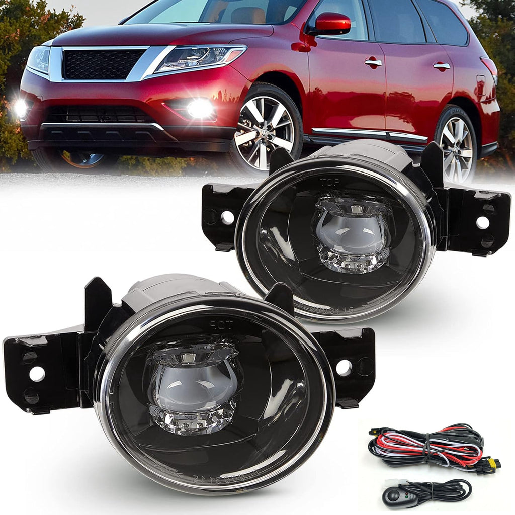 Built-in LED Fog Lights Kit for Infiniti M35 / M45 JX35 QX60 Nissan Sentra Altima Sedan Coupe Rogue Maxima Murano Versa Pathfinder (OE Style, Clear Lens) with Switch, Wires, Relay OEM#NI2593122 / NI2592122, 261559B91C / 261509B91C