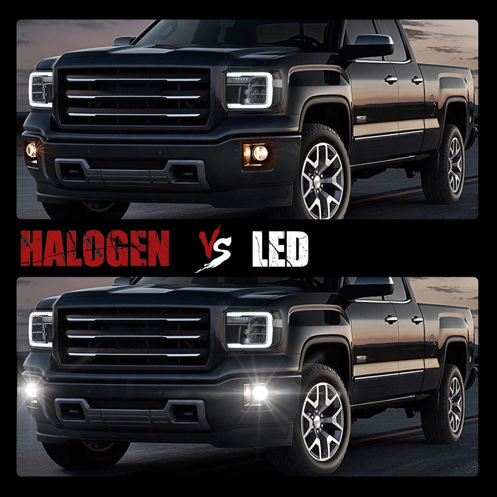 For 2014-2015 GMC Sierra with Built-in LED Front Bumper Clear Fog Driving Lights Bezel Pair OEM#15839896 /22902335 /22902334
