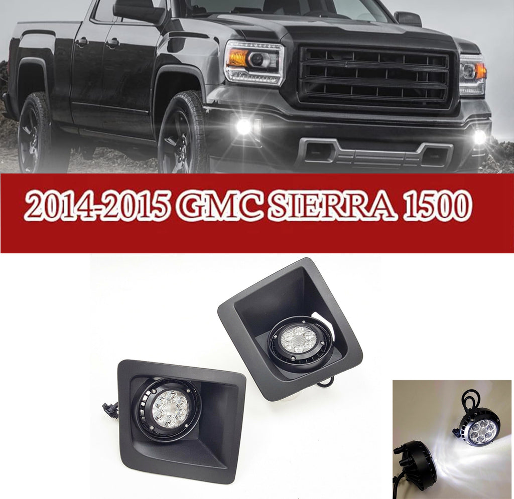 For 2014-2015 GMC Sierra with Built-in LED Front Bumper Clear Fog Driving Lights Bezel Pair OEM#15839896 /22902335 /22902334
