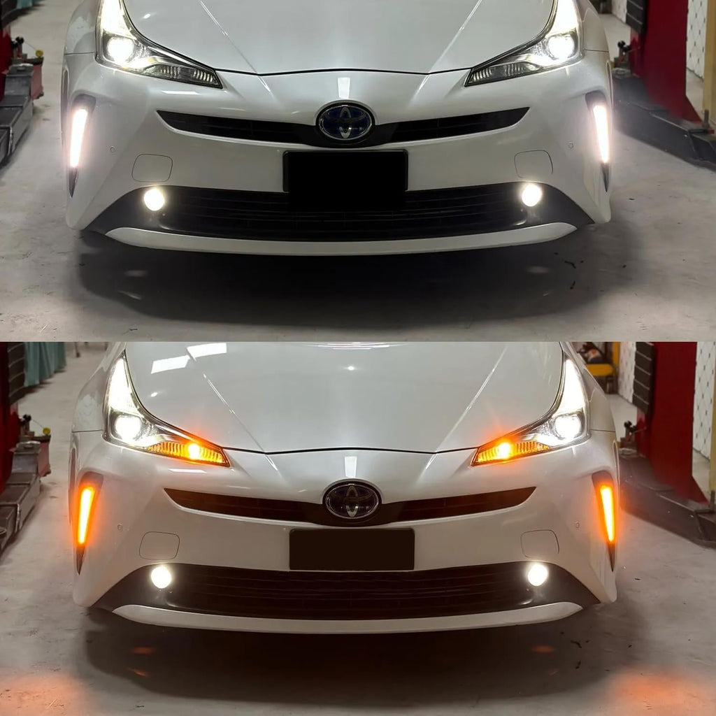 For 2019-2022 Toyota Prius Built-in LED Fog light w/DRL - White LED Running Lights + Yellow Signal Lights Kit - Complete with Bezels and Wiring Harness - OE Fitment