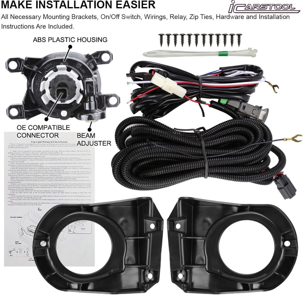 For 2022 2023 2024 Toyota Corolla Cross 6000k White LED Fog Light Kit Assembly Upgrade - OE Style Aftermarket Parts - Clear Lens Complete with Bezels Switch  and Wires
